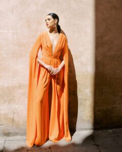 Model Fai wearing WONA Concept bridal jumpsuit in Marrakech