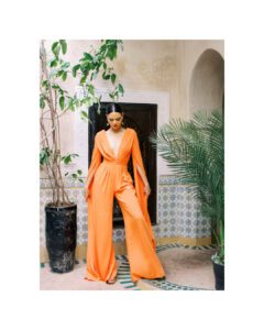 Model Fai wearing WONA Concept bridal jumpsuit in Marrakech