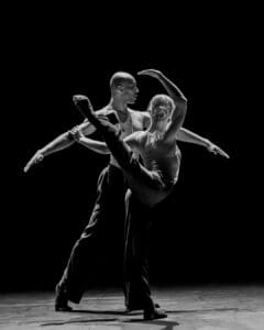 Dancers performing Marco Goecke’s Dark Matter on stage at Theater Basel