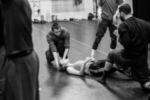 Dancers rehearsing Svatbata by Marcos Morau at the Ballet du Grand Théâtre de Genève