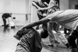 Dancers rehearsing Svatbata by Marcos Morau at the Ballet du Grand Théâtre de Genève